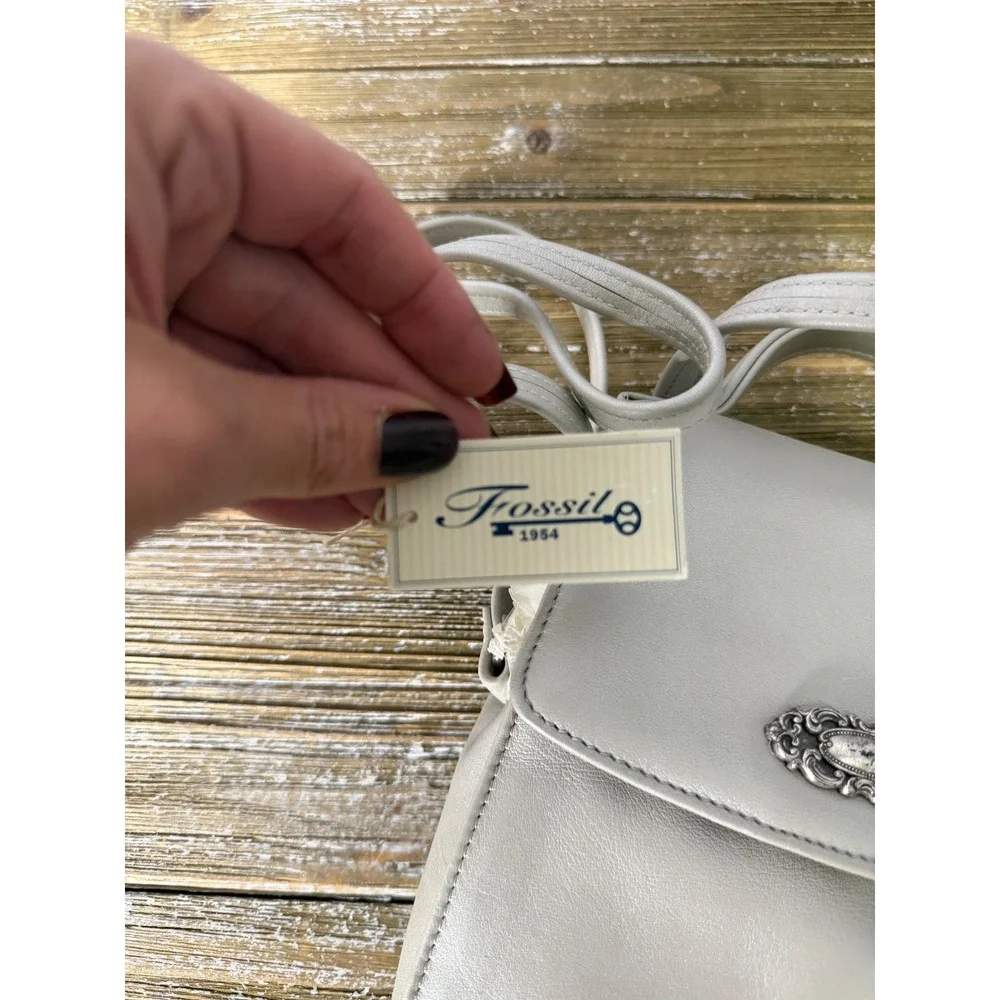 Vintage Fossil Leather Crossbody Bag 1996 Metallic Pearl Minimalist Y2K Grunge